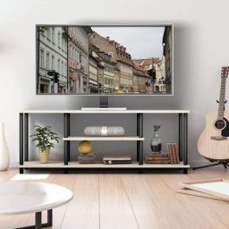 Meuble tv à 3 Niveaux pour Télévision jusqu'à 50 Pouces, Banc tv Moderne avec Structure en Métal,