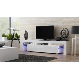 Meuble tv spider big à led en Blanc mat avec portes Blanc Laqué 200 cm