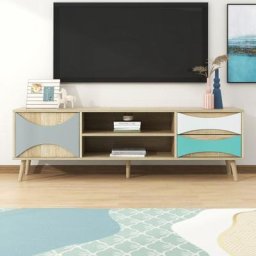 Merax - Meuble tv 150 cm - 1 Porte 2 tiroir 2 niches de rangement - Bois mdf - Style moderne