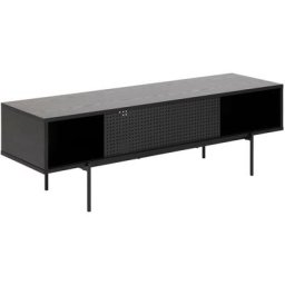 Meuble tv 140 cm noir avec porte coulissante et 1 niche jupiter - Noir