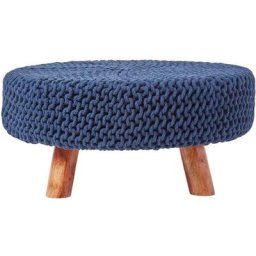 Grand Pouf tressé en tricot et pieds en bois - Bleu Marine - Bleu Marine - Homescapes