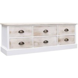 Meuble tv Blanc/marron clair 108x30x40 cm Bois massif Paulownia Vidaxl Blanc et marron clair