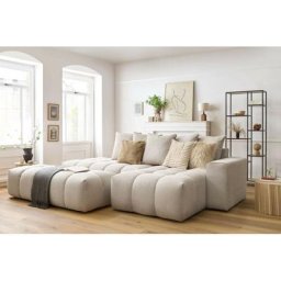 Canapé d'angle fixe Bobochic Canapé d'angle fixe mont-blanc tissu avec pouf Angle droit Beige
