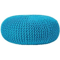 Grand Pouf rond tressé en tricot - Sarcelle - Bleu Sarcelle - Homescapes