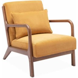 Alice's Garden - Fauteuil velours côtelé ocre. pieds bois d'hévéa teinté noyer clair. 1 place droit