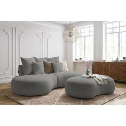 Canapé droit fixe Bobochic Canapé droit fixe 3 places saint-germain tissu bouclette avec pouf Gris
