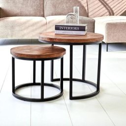 Table basse industrielle 2 pièces Emmy bois de manguier - Brun