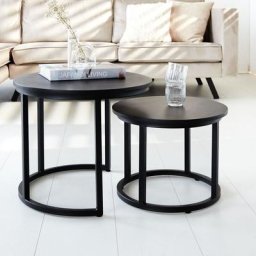 Rosa Table Basse Industrielle Ronde Noir Ø53 / 43 cm - Bois Massif Set De 2 - Noir