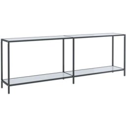 Table console Blanc 220x35x75,5 cm Verre trempé Vidaxl Marbre blanc