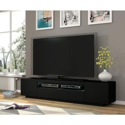 Ac-déco - Meuble tv Aura avec 3 portes en bois avec led - Noir mat - l 200 x p 37 x h 36-42 cm
