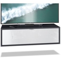 Meuble de tv Armoire suspendue Lowboard Lana noir mat - haute brillance - Façades en Blanc haute