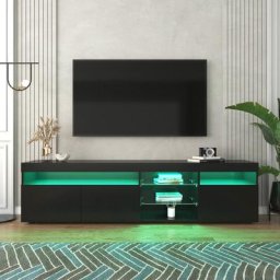 Meuble TV LED 180cm - avec Étagères et Meuble de Rangement, 3 Portes, 16 Couleurs LDE, Haute