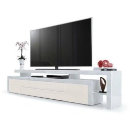 Vladon TV Lowboard armario mesa de televisión Leon V3 en blanco, diferentes colores - Crème haute