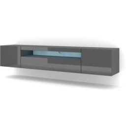 Meuble tv aura 200 cm graphite mat / graphite brillant + led