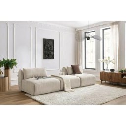 Canapé modulable Bobochic Canapé droit fixe 3 places jeanne tissu texturé Beige - Beige