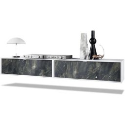 Vladon - Ensemble de 2 set meuble tv Lana 100 lowboards blanc mat - haute brillance - Façades en