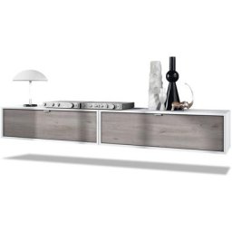 Vladon - Ensemble de 2 set meuble tv Lana 100 lowboards blanc mat - haute brillance - Façades en