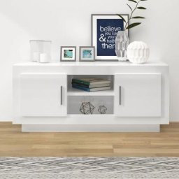 True Deal - Meuble tv Blanc brillant 102x35x45 cm Bois d'ingénierie