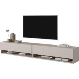 Selsey - mirrgo - Meuble tv 200 cm gris-beige avec insert doré