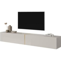 Selsey BISIRA - Meuble TV 200 cm gris-beige avec insert doré