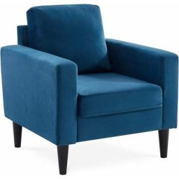 Alice's Garden - Fauteuil scandinave en velours bleu - Bjorn - Canapé 1 place fixe droit pieds bois