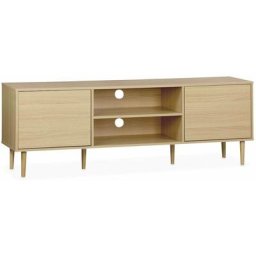 Alice's Garden - Meuble tv décor bois - Mika - 2 niveaux, 3 étagères, 2 portes, l 160 x l 40 x h