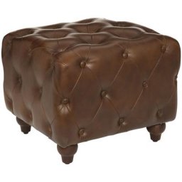 Pouf Chester - bois et cuir - marron Atmosphera créateur d'intérieur - Marron