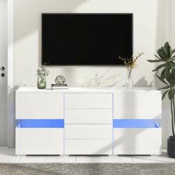 Dolinhome - Buffet blanc brillant de salon, casiers, armoires murales avec éclairage led 16