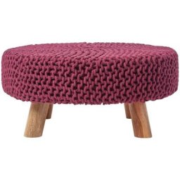 Grand Pouf tressé en tricot et pieds en bois - Prune - Prune - Homescapes