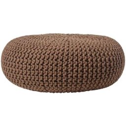 Grand Pouf rond tressé en tricot - Chocolat - Chocolat - Homescapes