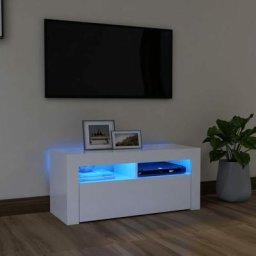 Kalisse - Banc tv Moderne - Meuble tv avec lumières led Blanc 90x35x40 cm FR2788