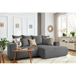 Canapé d'angle fixe Bobochic Canapé d'angle fixe enjoy Velours côtelé Angle droit Gris foncé - Gris