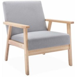 Fauteuil scandinave en bois et tissu gris clair, Isak, l 64 x p 69,5 x h 73cm - Gris clair