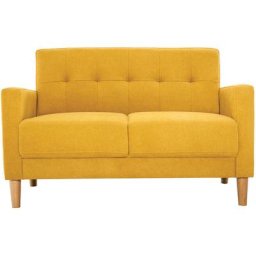 Miliboo - Canapé scandinave 2 places en tissu effet velours jaune moutarde et bois clair moon
