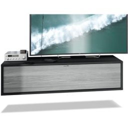 Meuble de tv Armoire suspendue Lowboard Lana noir mat - haute brillance - Façades en