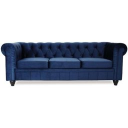 Grand canapé 3 places Chesterfield Velours Bleu - Bleu