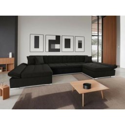 Ulys - canapé panoramique u - convertible avec coffres - 7 places - style contemporain - noir - Noir