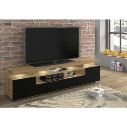 Meuble tv eva 180 chêne artisanal / noir mat + led