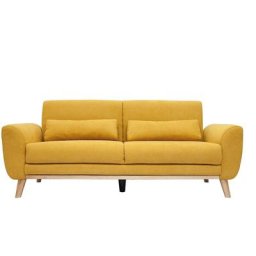Miliboo - Canapé scandinave 3 places en tissu effet velours jaune moutarde et bois clair ektor