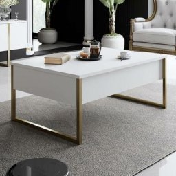 Table basse Sibylle 60x90cm Métal Or et Bois Blanc - Blanc / Or