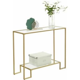 VASAGLE Table console, Table d'entrée, 2 étagères en verre trempé, cadre en acier, 100 x 35 x 80