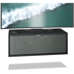 Meuble de tv Armoire suspendue Lowboard Lana noir mat - haute brillance - Façades en Gris haute
