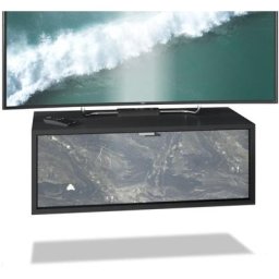Meuble de tv Armoire suspendue Lowboard Lana noir mat - haute brillance - Façades en Marbre