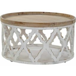 Table basse en bois d'épicéa et mdf coloris blanc vieilli / naturel - diamètre 81 x hauteur 43 cm