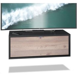 Meuble de tv Armoire suspendue Lowboard Lana noir mat - haute brillance - Façades en Chêne Nordique