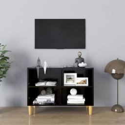 True Deal - Meuble tv avec pieds en bois massif Noir 69,5x30x50 cm