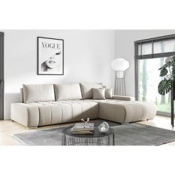 Canapé d'angle Convertible MELUTI avec Coffre de Rangement et lit (Beige) - beige