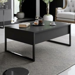 Table basse Sibylle 60x90cm Métal Noir et Bois Anthracite - Noir / Gris