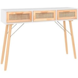 Table console Blanc 105x30x75 cm Bois massif pin /rotin naturel Vidaxl Blanc
