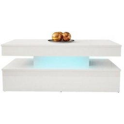 Table basse Merced 105, Blanc + Blanc brillant, 50x55x120cm, mdf, Angulaire, led - Blanc + Blanc